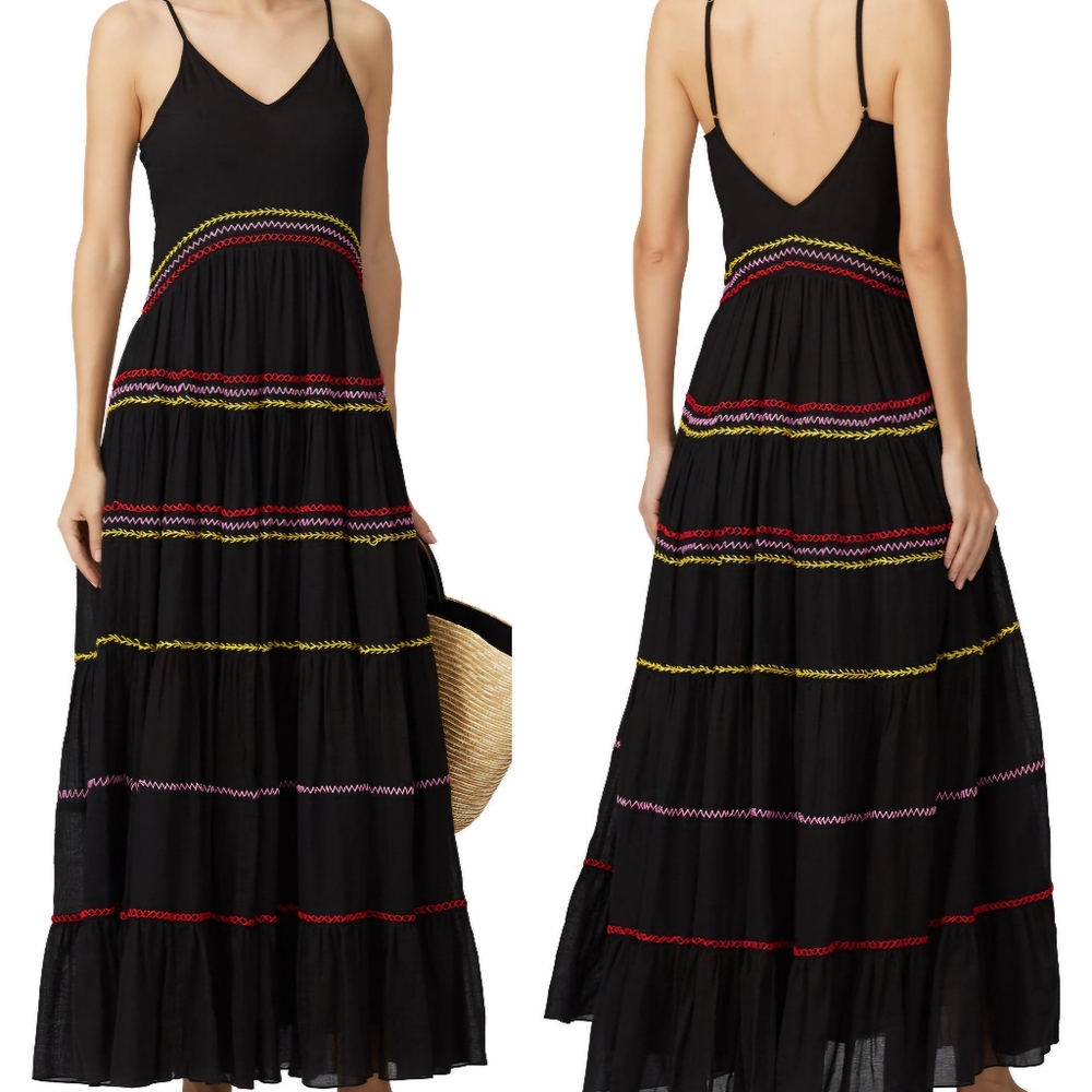 Carolina K Marietta Black Cotton Maxi Dress Women's Size Small Flowy